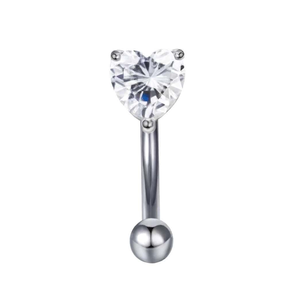 16g Clear Heart Cz Curved Barbell 6mm Cubic Zirconia Stainless Steel